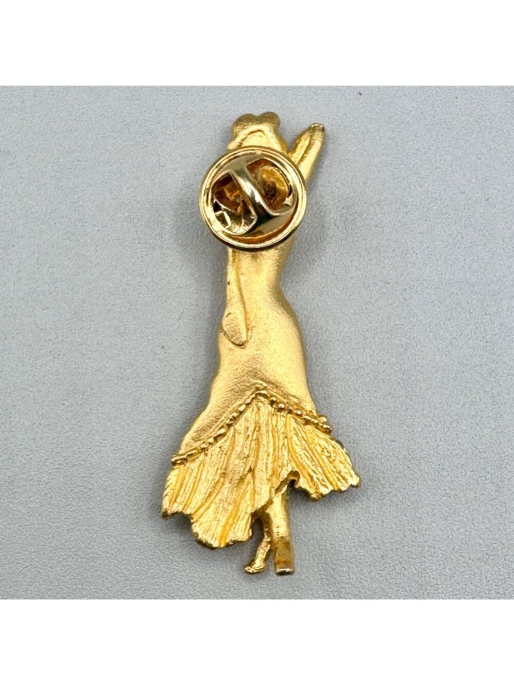 Vintage Saloon Dancer Pin Back Gold Tone Figural Gibson Girl Burlesque 2" - Picture 5 of 11